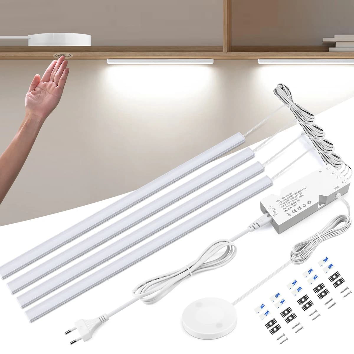 30/40/50CM LED armadio da cucina luce 12V barra in alluminio tubo lampada con legno penetrabile 25mm sensore di movimento tattile interruttore dimmiabile