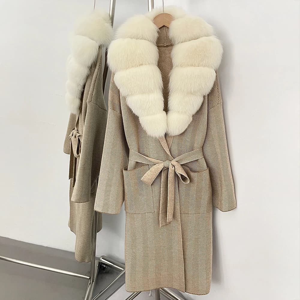Women's Knit Cardigan with Vera Fur, Women's Sweater, Long Sleeved Tops, Women's Pullover, Hot Long Jacket and Nice