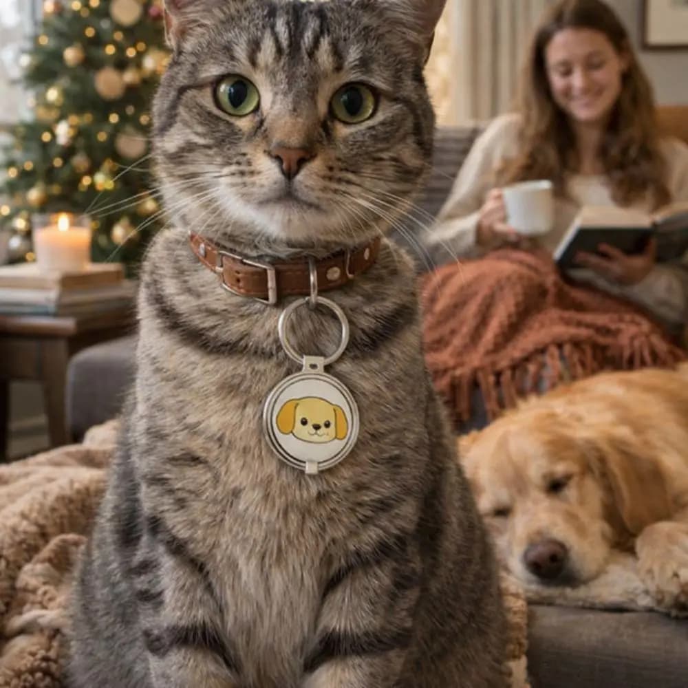Ciondolo Smart NFC in Metallo per Animali Domestici con Sensore Tattile per Riconoscimento e Sicurezza - Carta Informativa per Cani e Gatti