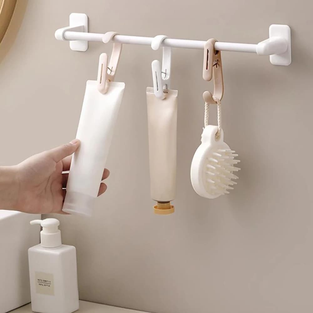 Clip for hook space for hanging bathroom, kitchen utensils, towels, clothes, multipurpose organizer for home accessories