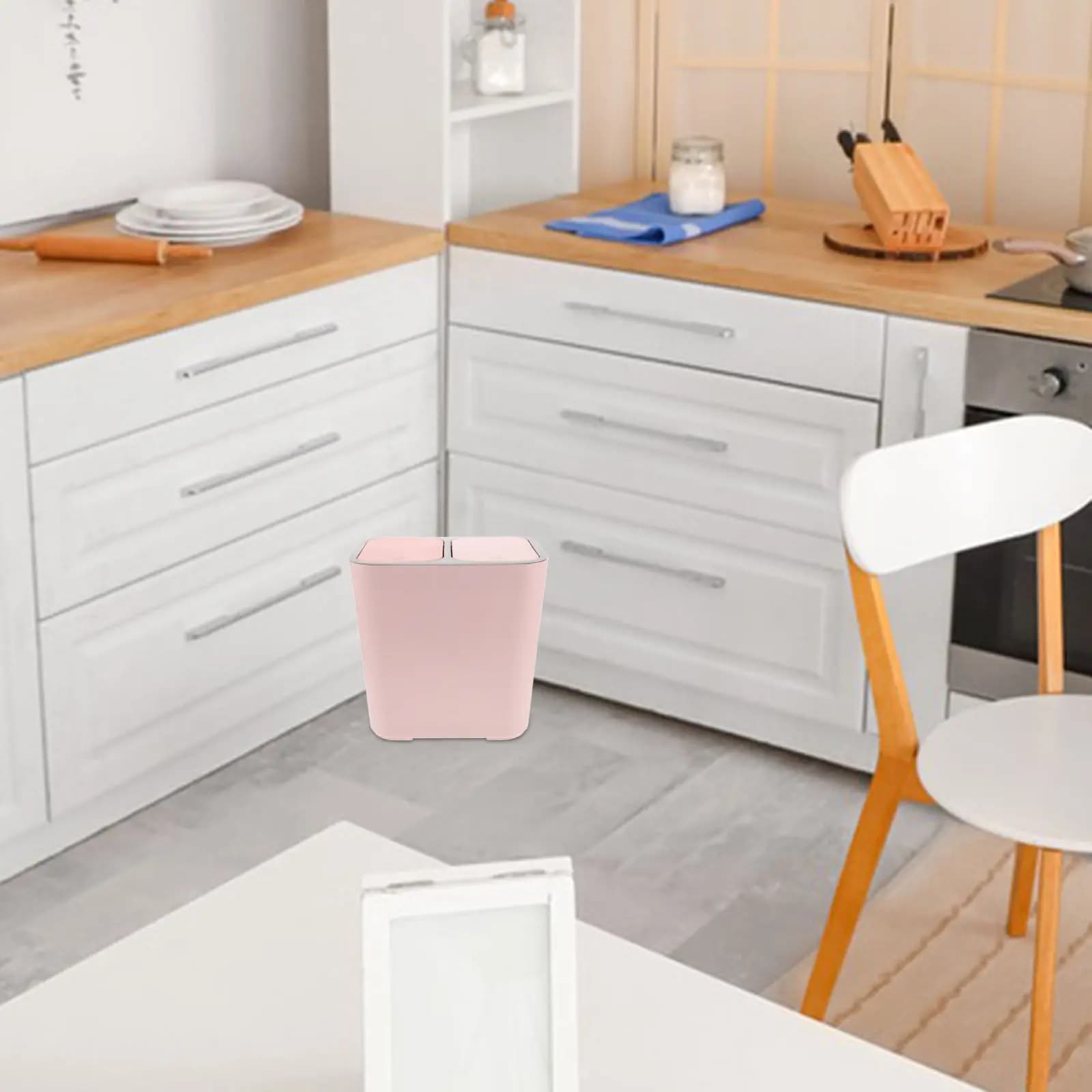 Thickened Dual Compartment Trash Can Pink Large Capacity Dry Wet Separation Kitchen Bathroom Living Room Easy Clean Stylish