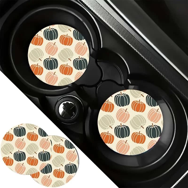 A Gift Suitable For All 4 Seasons. 2pcs/Set Of Pumpkin Skin Car Coasters, Non-Slip Coasters