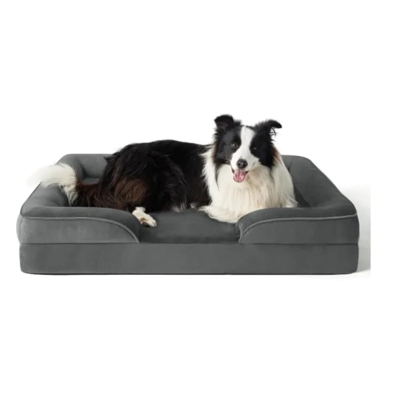 STLFLettino per cani in memory foam ortopedico personalizzato in peluche grigio all'ingrosso, letto rettangolare non masticabile per animali domestici con cuscino a 4 lati