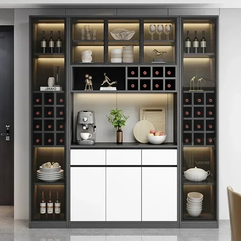Espositore per vino postmoderno per sala da vino, armadietto per vino moderno per soggiorno, mobili in vetro semplici.