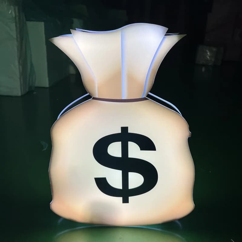 Insegna Luminosa LED Personalizzata in Acrilico a Batteria al Litio a Forma di Sacchetto di Dollari, Portatile per Feste e Discoteche, Marca Gemei, MOQ
