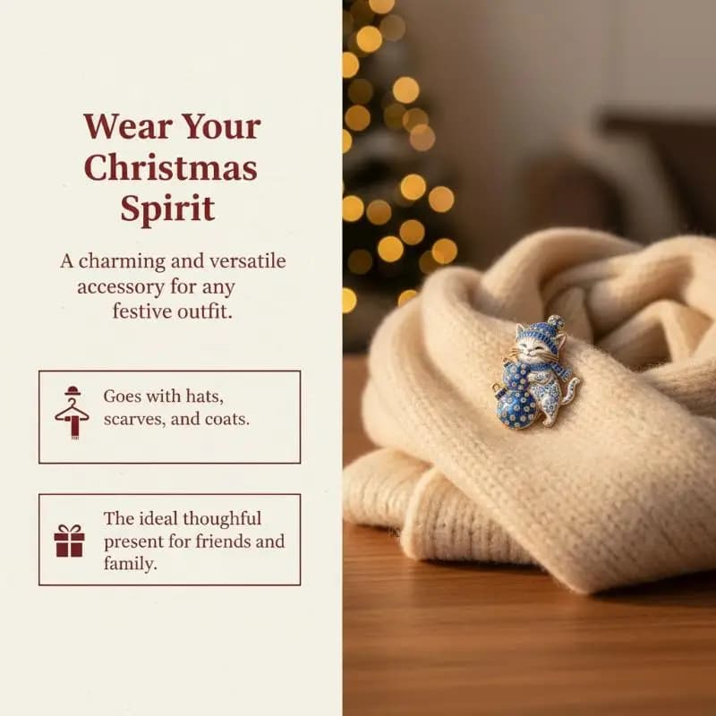 New Exquisite Christmas Cat Brooch for Women Fairy Lights Decor Kitten Animal Brooch 1Pc for Daily Wear Holiday Party Accessory