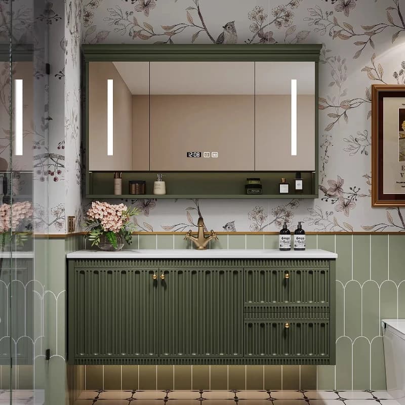 Mobile da Bagno di Lusso in Legno con Partizioni per Accessori e Piccolo Bagno, Arredamento per la Casa
