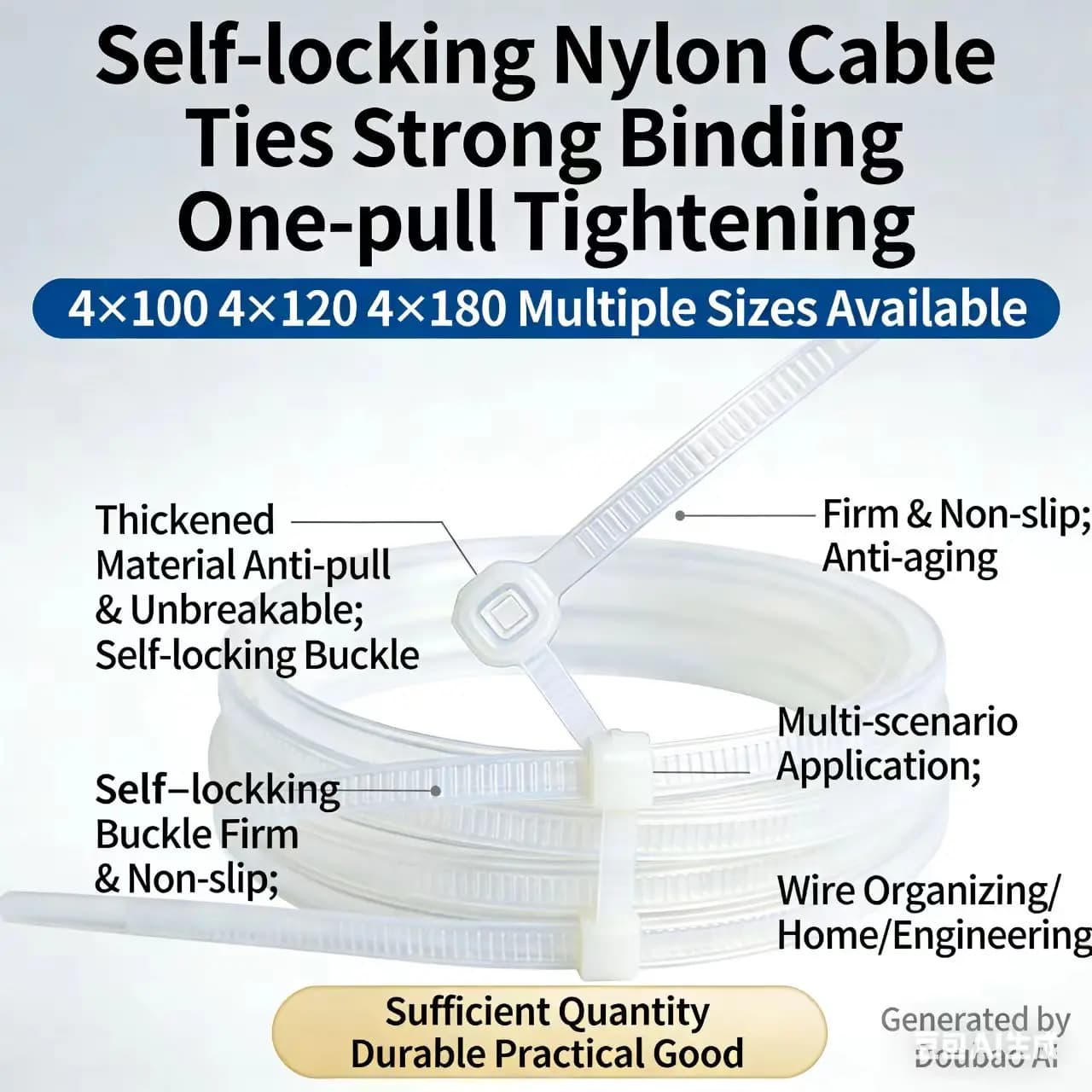 100 fascette stringicavo in nylon autobloccanti nere, set di fascette stringicavo in nylon con anello di fissaggio e chiusura a zip