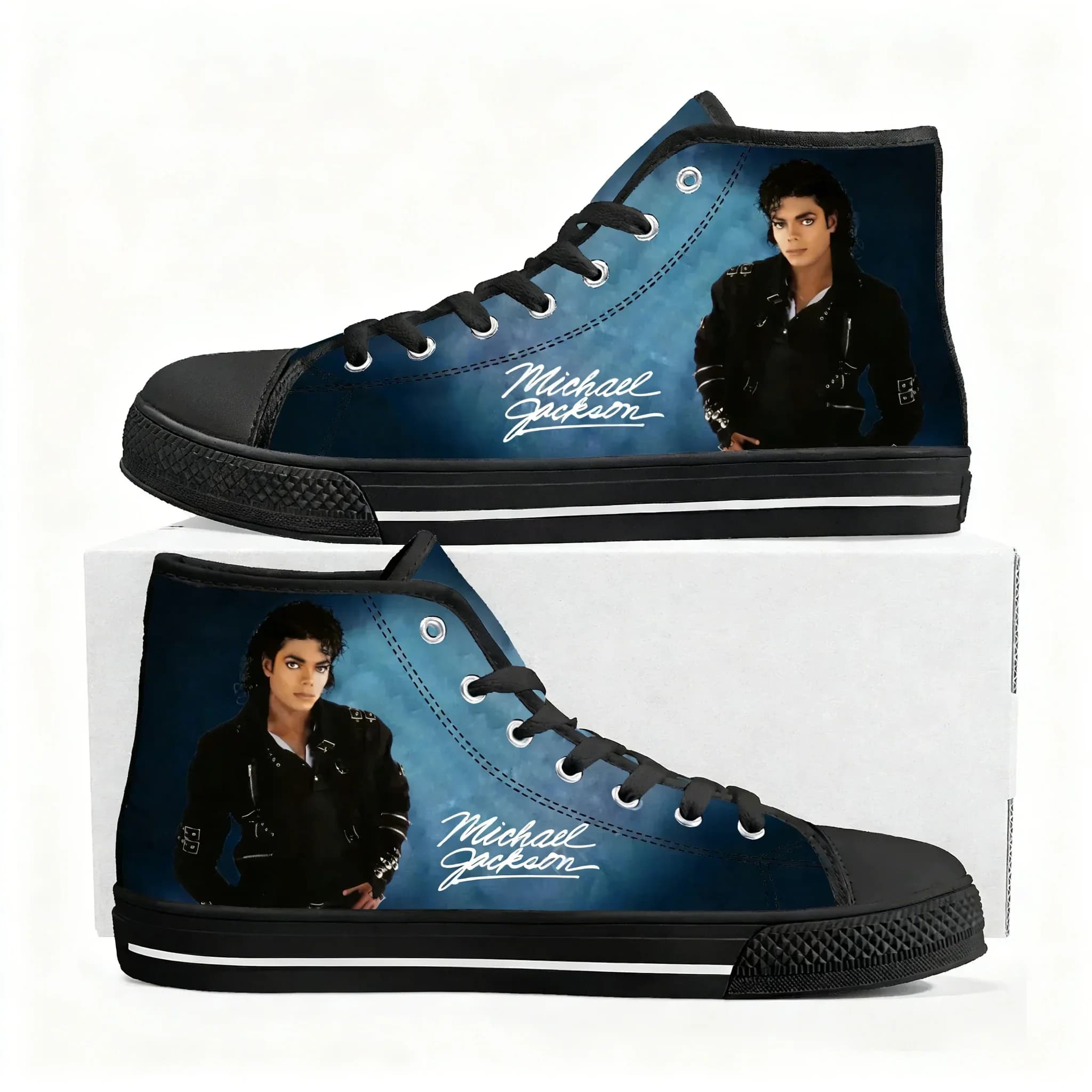 Sneakers alte Michael Jackson Dance Singer da uomo e donna, leggere in tela, per escursioni e tempo libero, personalizzabili
