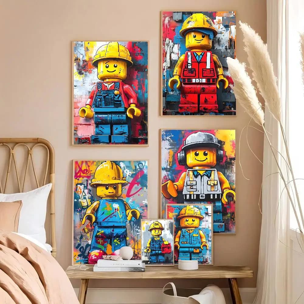 Poster Vintage Classici L-LeGos Blocks, Stampe Adesive su Carta Bianca, Poster Artistici, Adesivi Murali