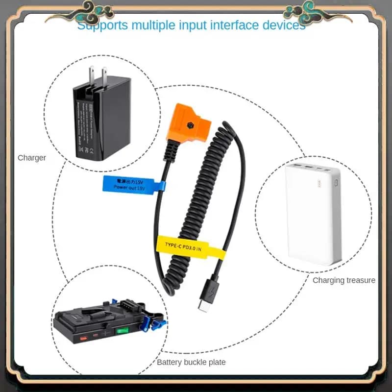 ASMA-15V PD3.0 USB Type-C Male To 15V D-Tap Male Connector Power Cable For V-Mount Battery Durable