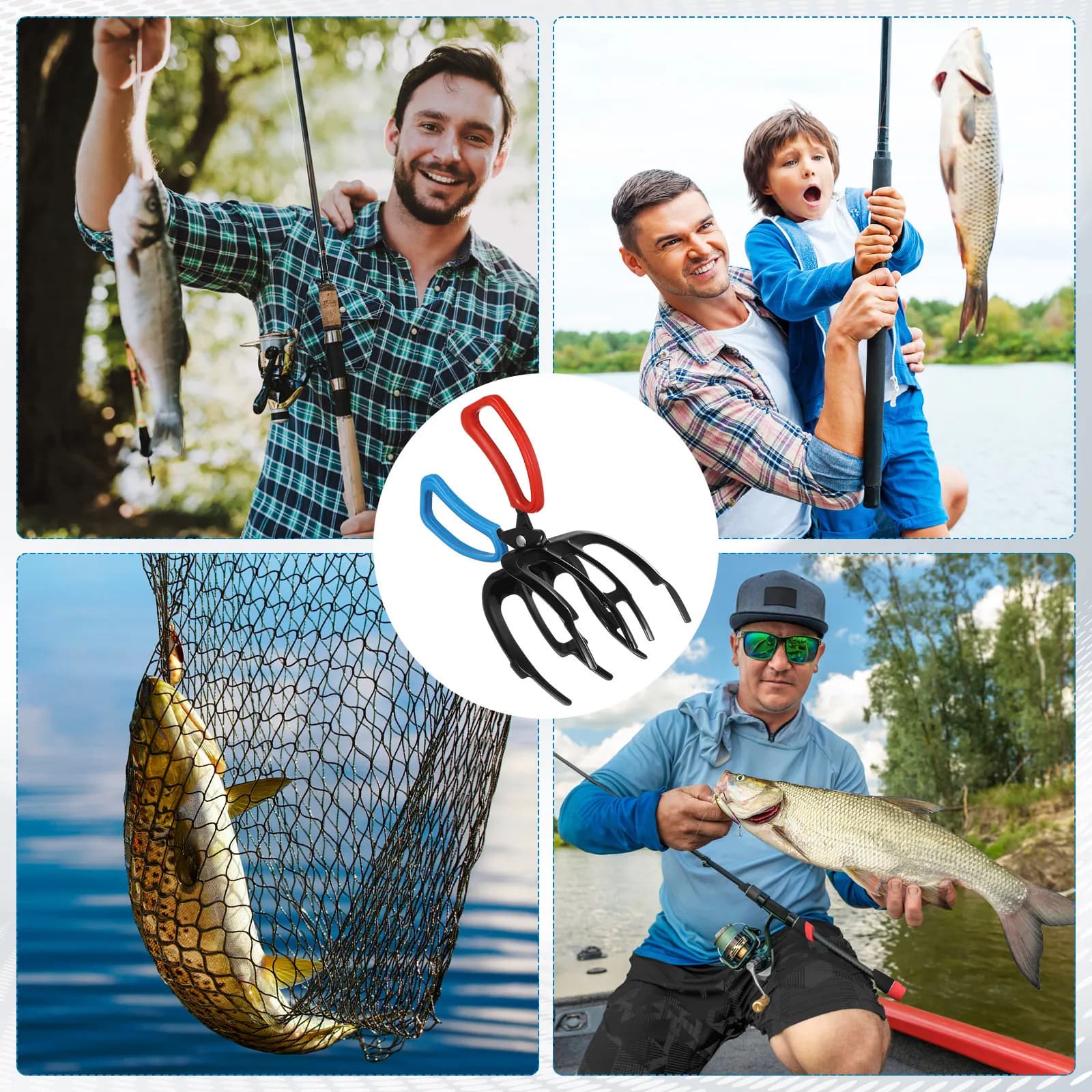 Pinza per Pesci a 3 Artigli in Metallo, Efficiente e Sicura per un Facile Controllo e Manipolazione durante la Pesca o l'Uso in Cucina