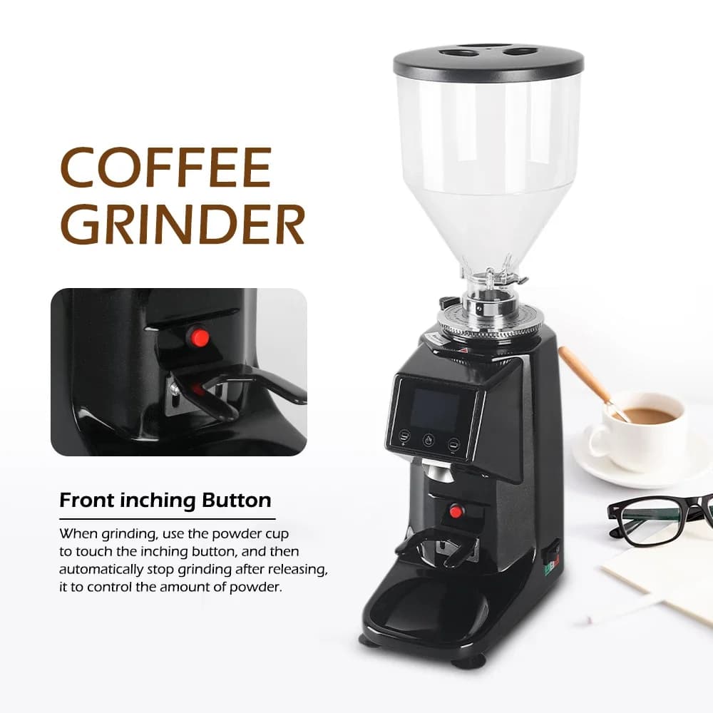 Household Espresso Machine 110V/220V Coffee Grinder Touch Screen Timing 60mm Flat Burr Aluminum Alloy Housing Commercial