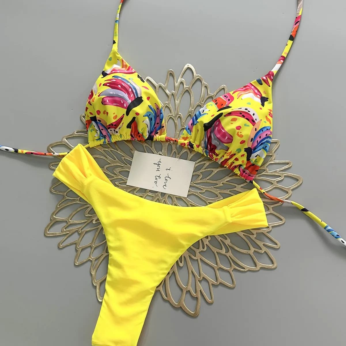 Fanan Spice Girl Style Printed Split Swimsuit Color Contrast Sexy Swimwear Holiday Women Bikini