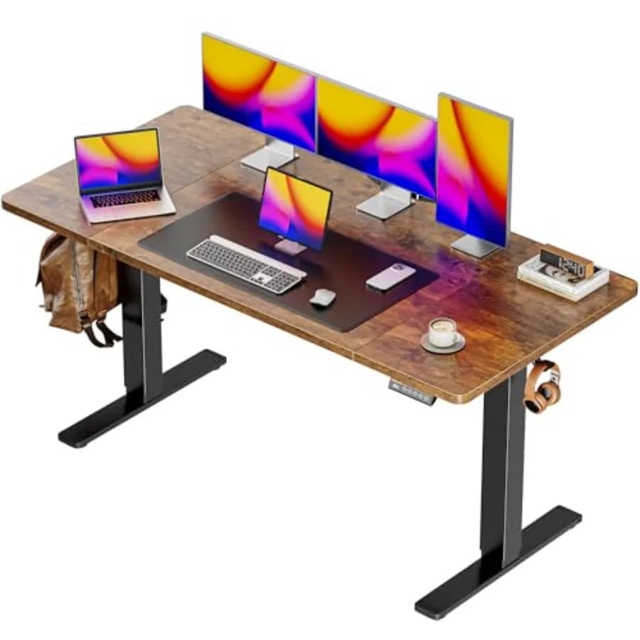 Scrivania elettrica regolabile in altezza 55 x 28, scrivania per computer con piano profondo 27,6 pollici, scrivania da ufficio/gaming con 2 ganci