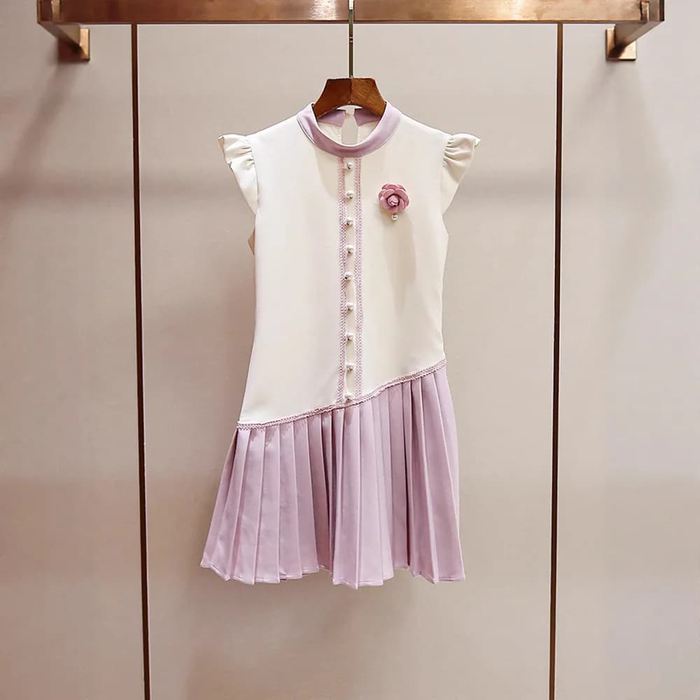 Elegante Abito Estivo da Donna Nuova Collezione South Oil, Moda di Alta Gamma, Dolce Contrasto di Colori, Maniche a Volant, Stampa Floreale 3D