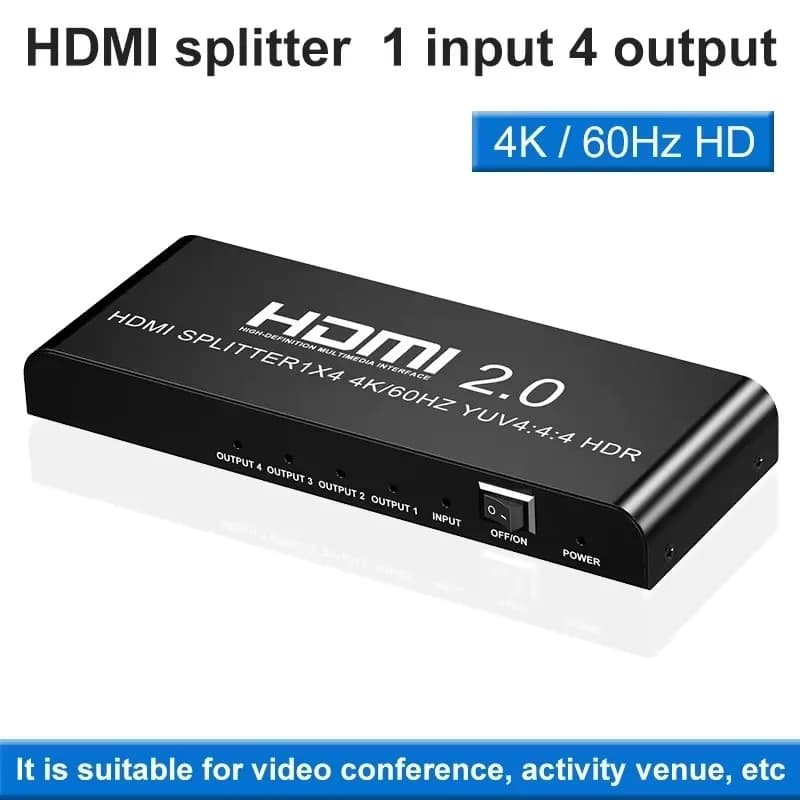 HDMI2.0 Splitter 1 in 4 Out Aluminum 4K@60Hz for Monitor Display 1x4 HDMI Splitter HDCP2.2 fo 4kr Xbox PS4 Screen splitter