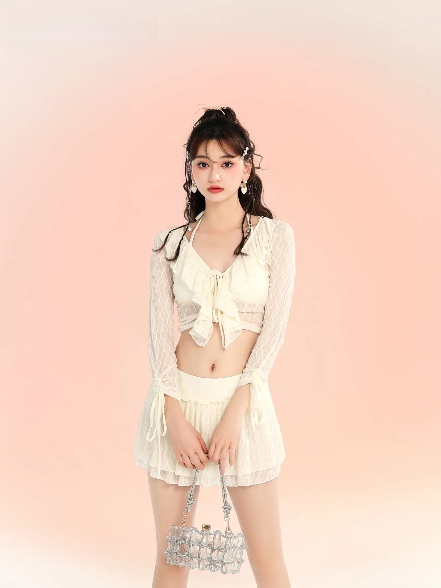 Weswim Sexy Backless Bikini Swimsuit Women's Skirt Style Three-piece Set Small Chest Gathered Fairy Atmosphere Swimwear