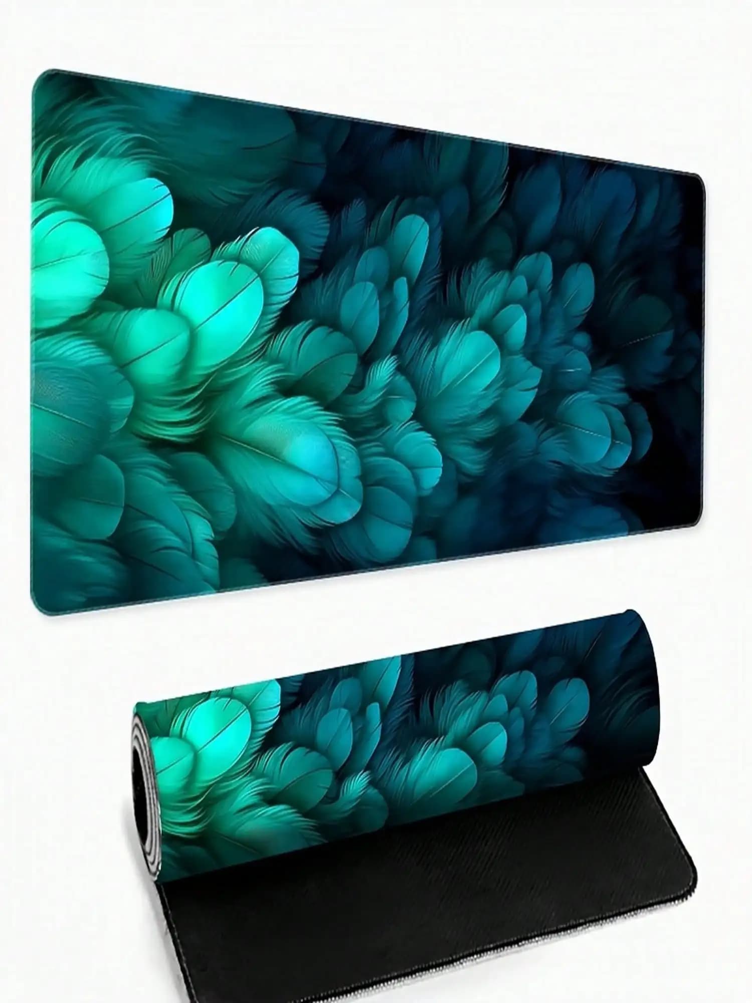 Gradient Feather Pattern Large Mouse Pad, High-Quality Rubber Bottom For Non-Slip, Wear-Resistant And Washable, Precision Stitching And High-Definition Printed Pattern, Suitable For Gaming, Office Work And Desktop Decoration.