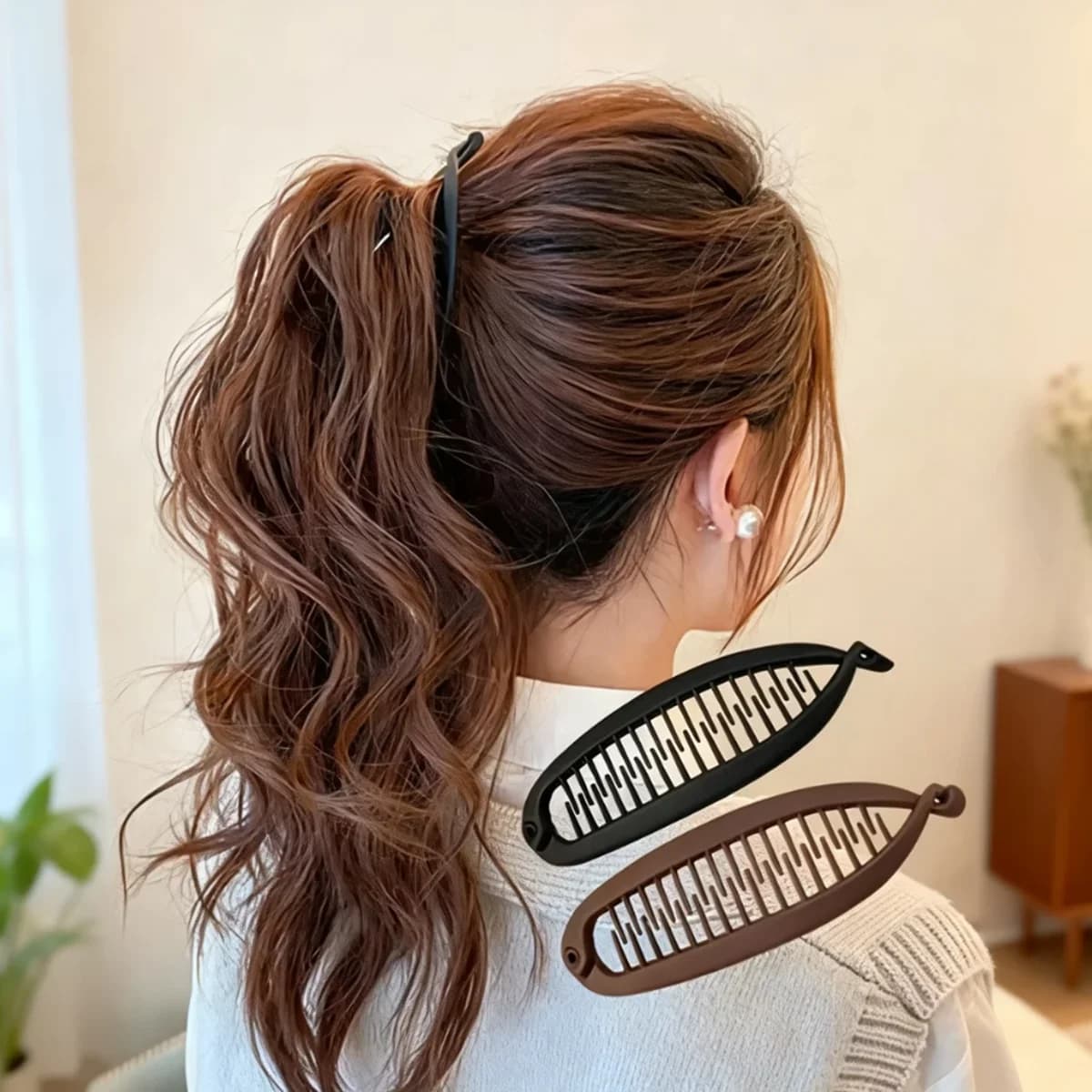 Clip per capelli grande volumizzante color ambra, a banana, per coda di cavallo, elegante stile francese, per volume sul cuoio capelluto, a torsione
