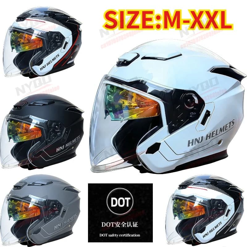 Casco Moto Aperto 3/4 Uomo Donna Certificato DOT Doppia Lente Visiera Parasole Scooter Ciclomotore Bici