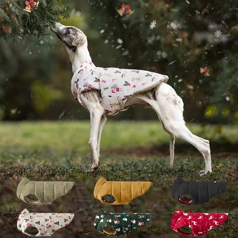 Giacca Natalizia per Cani, Cappotto Invernale Reversibile con Stampa Festiva per Cani Piccoli, Morbido Imbottito e Caldo con Foro per Guinzaglio