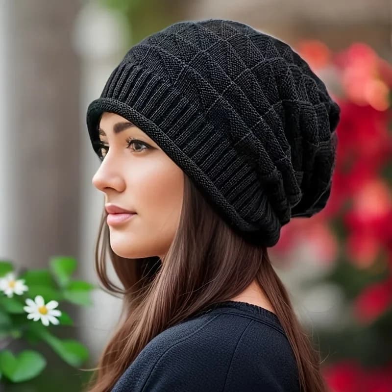 Cappello a cuffia da donna Berretto slouch grosso alla moda con scaldaorecchie elastico Lavabile a mano Leggero per l'autunno