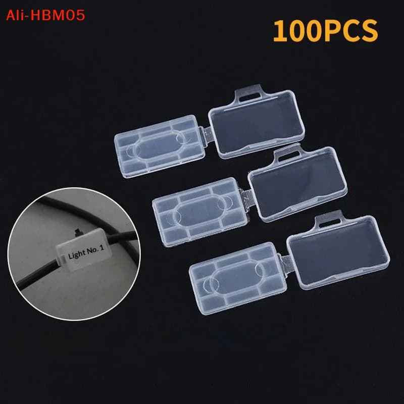 (HB05)100pcs Cable Label Tag Box Transparent Plastic Cable Tie Marker Wire Sign Name Holder Display Identification Seal Case