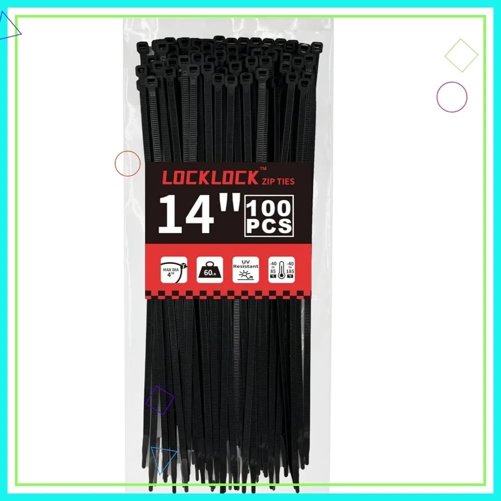 Fascette stringicavo da 14 pollici (confezione da 100) - Resistenti fino a 27 kg, anti-UV, per uso interno/esterno, nere
