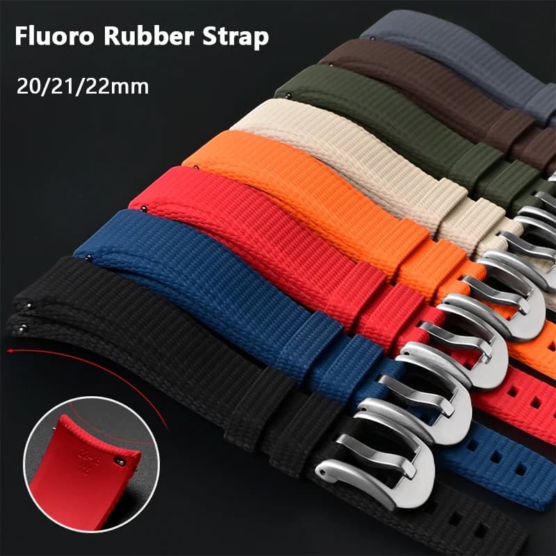 Cinturino Curvo in FKM a Sgancio Rapido Universale, Bracciale Sportivo in Gomma Fluorurata per Orologi da 20mm 21mm 22mm Longines Omega Casio Seiko