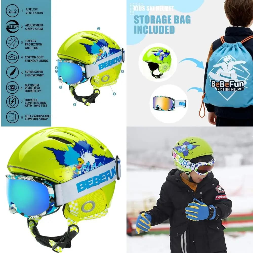Casco da sci e snowboard per bambini con occhiali, leggero e caldo, certificato ASTM/CE, ideale per bambini dai 2 ai 6 anni