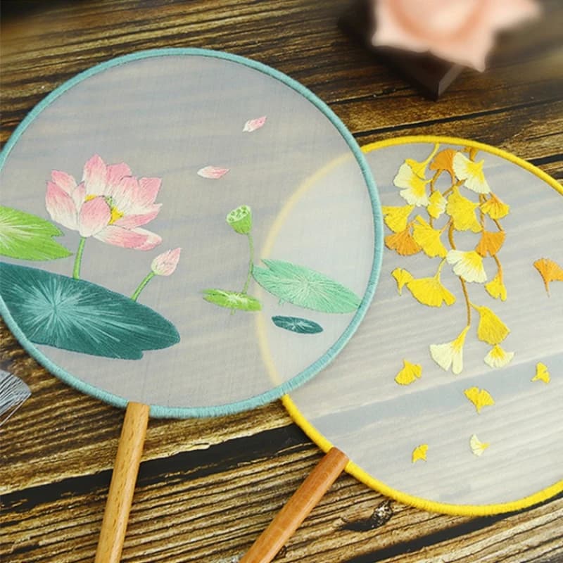 Embroidery DIY Handmade Self-Embroidered Round Fan Beginner Material Kit Ancient Style Punch Needle Cross Stitch Su Embroidery