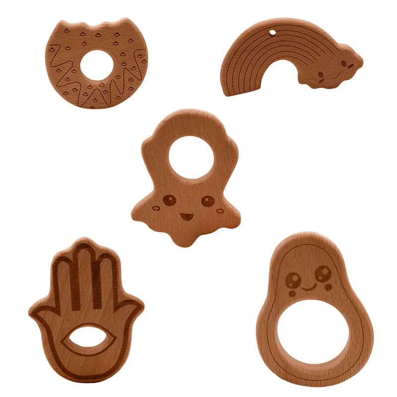 ABCPICK 10 pz Legno Roditore Massaggiagengive Animale Del Fumetto Del Bambino Faggio Massaggiagengive Ciondolo Per Il Bambino Ciuccio Catena Infermiera Regali Giocattolo