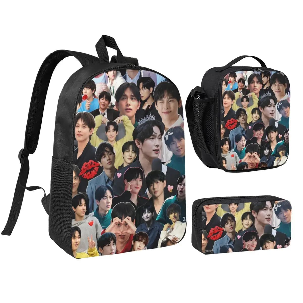 Yim Si Wan Kpop Backpack Boys Girls BookBag School Bag Shoulder Bags 3ps Insulated Lunch Bag Pencil Case