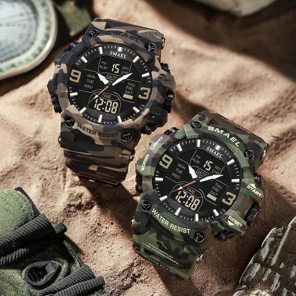 SMAEL 8049MC Orologio Sportivo da Uomo Analogico Digitale con Doppio Display - Impermeabile 50M, Resistente agli Urti, Camouflage, Allarme, Cronometro, LED