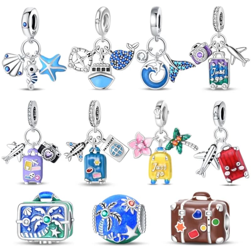 Ciondolo originale per valigia per vacanze al mare in argento sterling S925 per bracciale da 3 mm, ciondolo fai da te, adatto per gioielli da donna, regalo di moda
