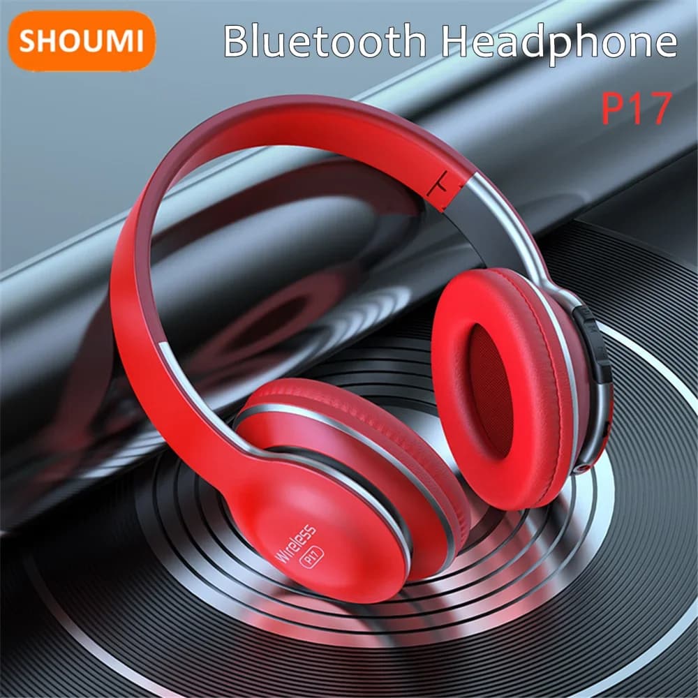 Shoumi P17 Cuffie Bluetooth Auricolari wireless Cuffie per basso con supporto per microfono Casco con cancellazione del rumore per scheda TF per smartphone