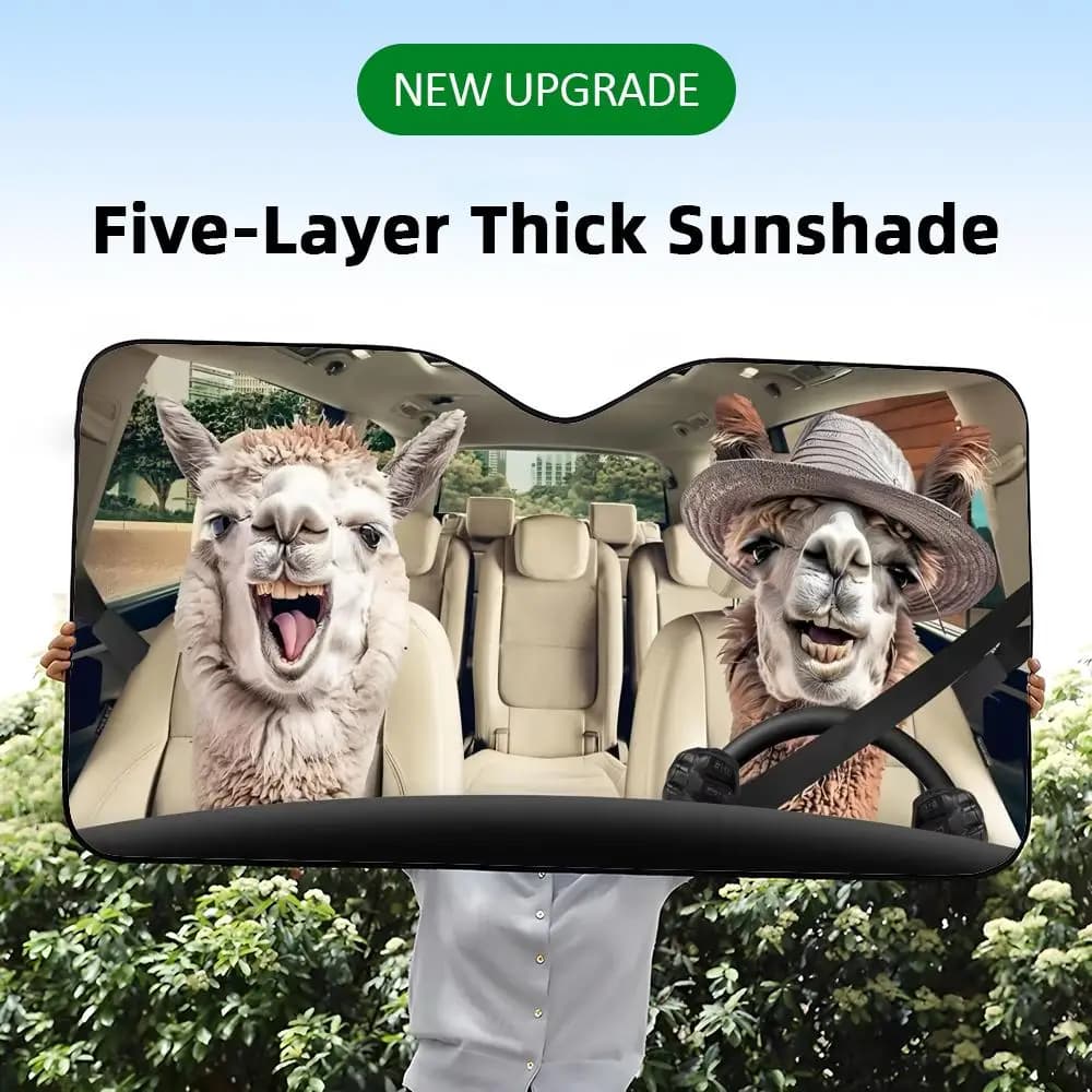 Parasole per auto Driving Alpacas a cinque strati in lamina di alluminio, protezione UV e scudo termico per il parabrezza anteriore dell'auto