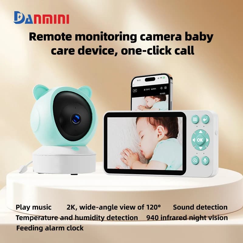 Danmini 2.4G Baby Monitor PTZ Mobile Tuya App Telecomando 5 ''Display HD Telecamera 1080P Interfono bidirezionale Visione notturna Babyphone