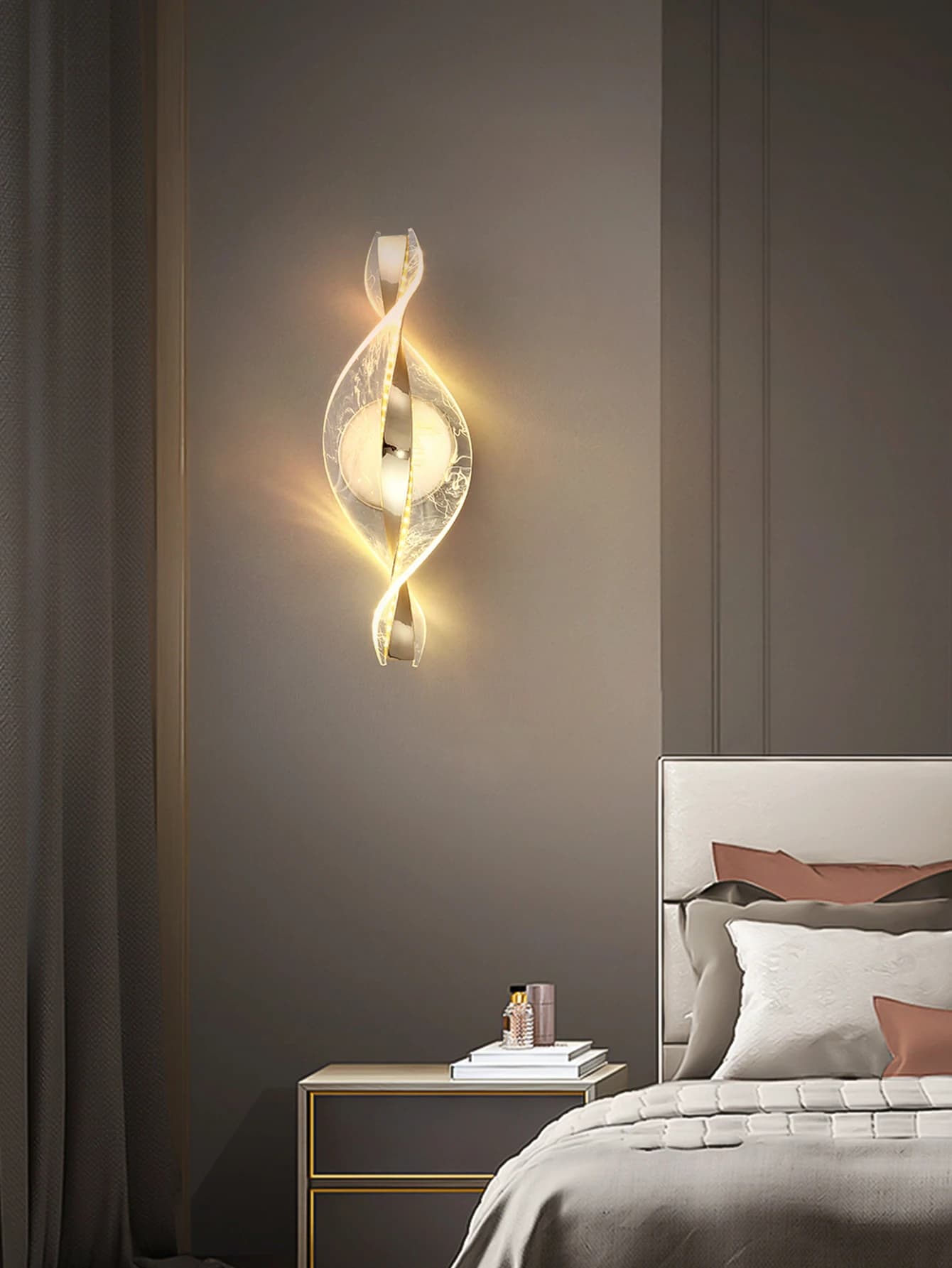 1 pz/2 pz moderno oro/nero LED acrilico applique da parete per lustro soggiorno parete posteriore, camera da letto comodino illuminazione decorazioni per la casa.