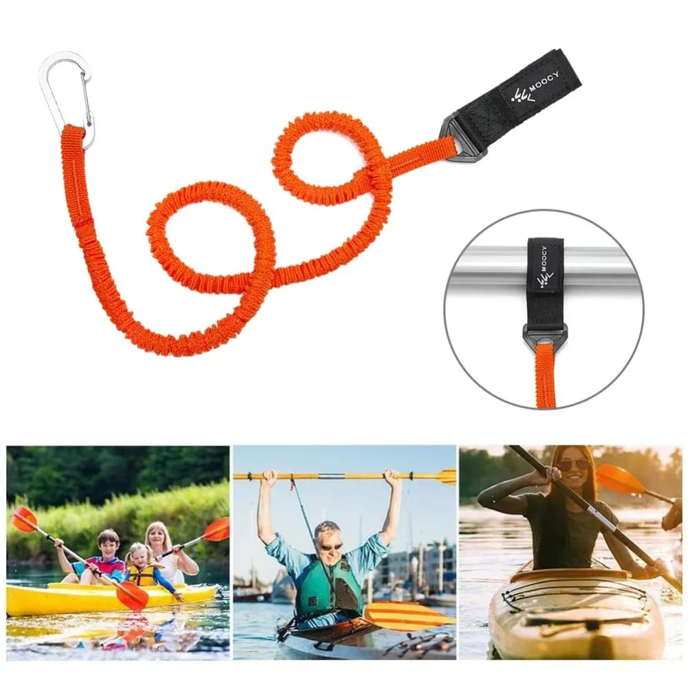 Elastic Kayak Canoe Paddle Leash Adjustable Anti-Lost Camping Tent Rope Wear-resistant with Safety Hook Rowing Safety Rope