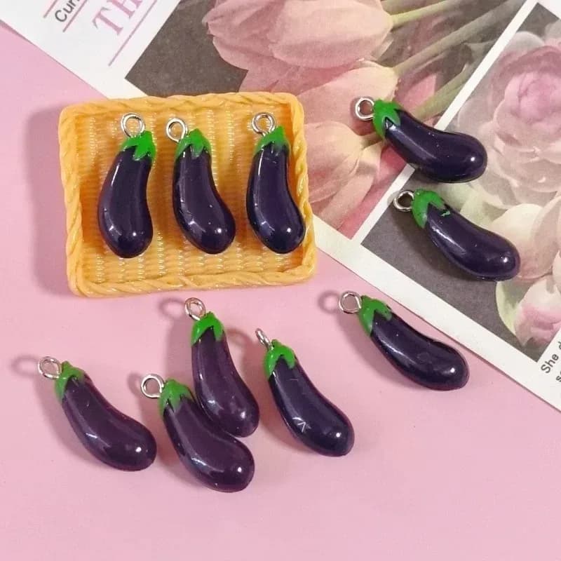 10Pcs 3D Simulated Eggplant Resin Charms Mini Vegetable Pendants DIY Craft Findings For Earrings Necklaces Bracelets Jewelry