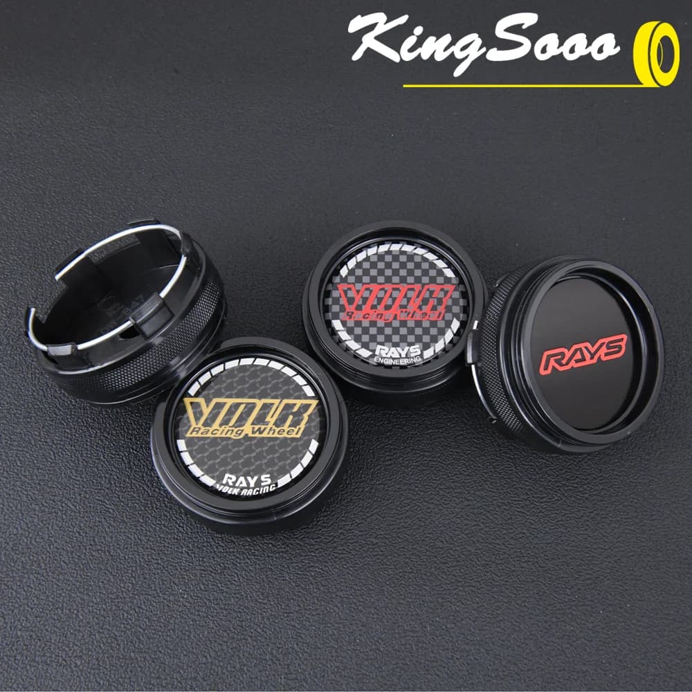 4PCS JDM Sport Rim Cap Clip 62mm VOLK RAYS Emblem Wall decal Wheel centre Coprimozzo Car cover cap Black and Silver