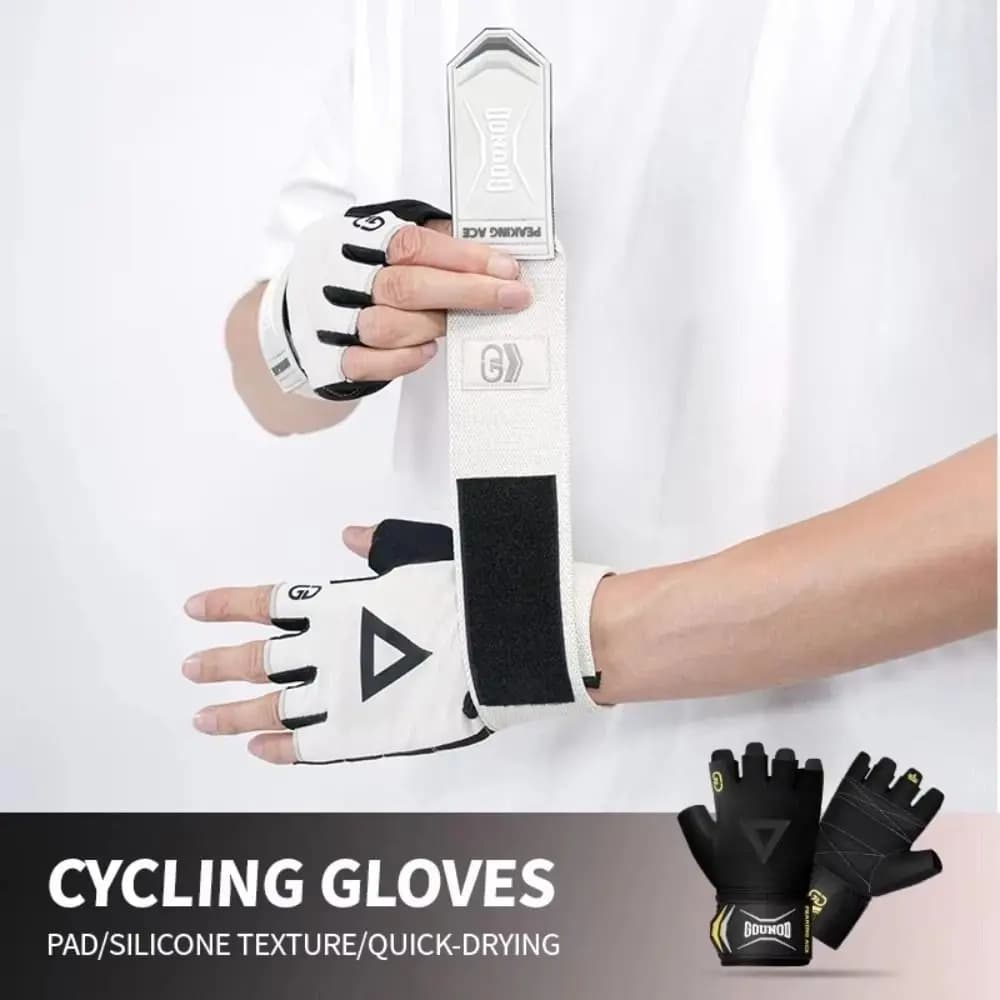 1 paio di guanti da ciclismo traspiranti, guanti fitness antiurto e antiscivolo, guanti a mezza dita con cinturino da polso a sgancio rapido