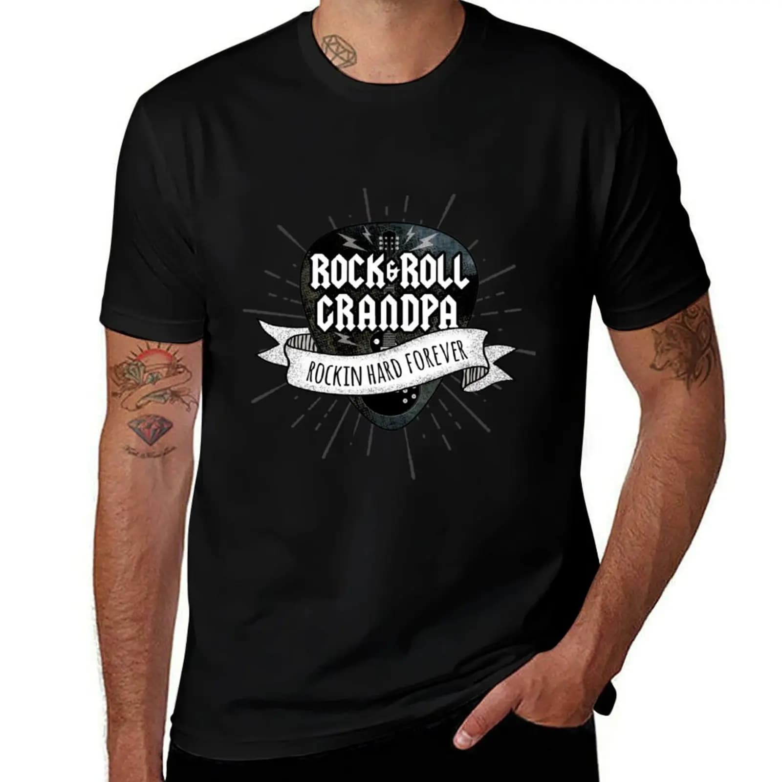 Rock And Roll Grandpa Grunge Guitar Pick T-Shirt Lightweight Hiking T-Shirt