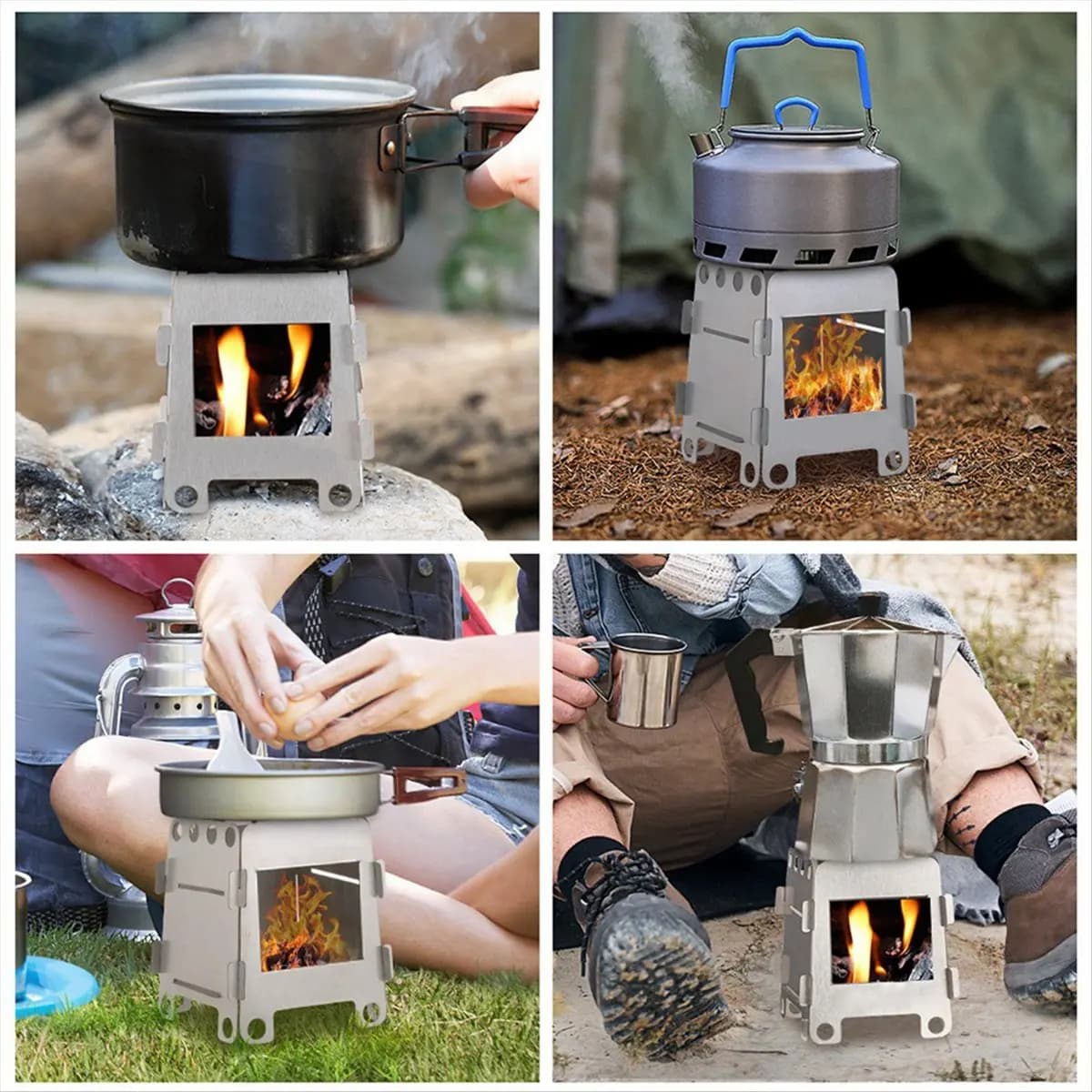 NGE Fornello per carte in acciaio inossidabile con vassoio per alcol Fornello tascabile pieghevole portatile Cucina da campeggio all'aperto Pentole da picnic