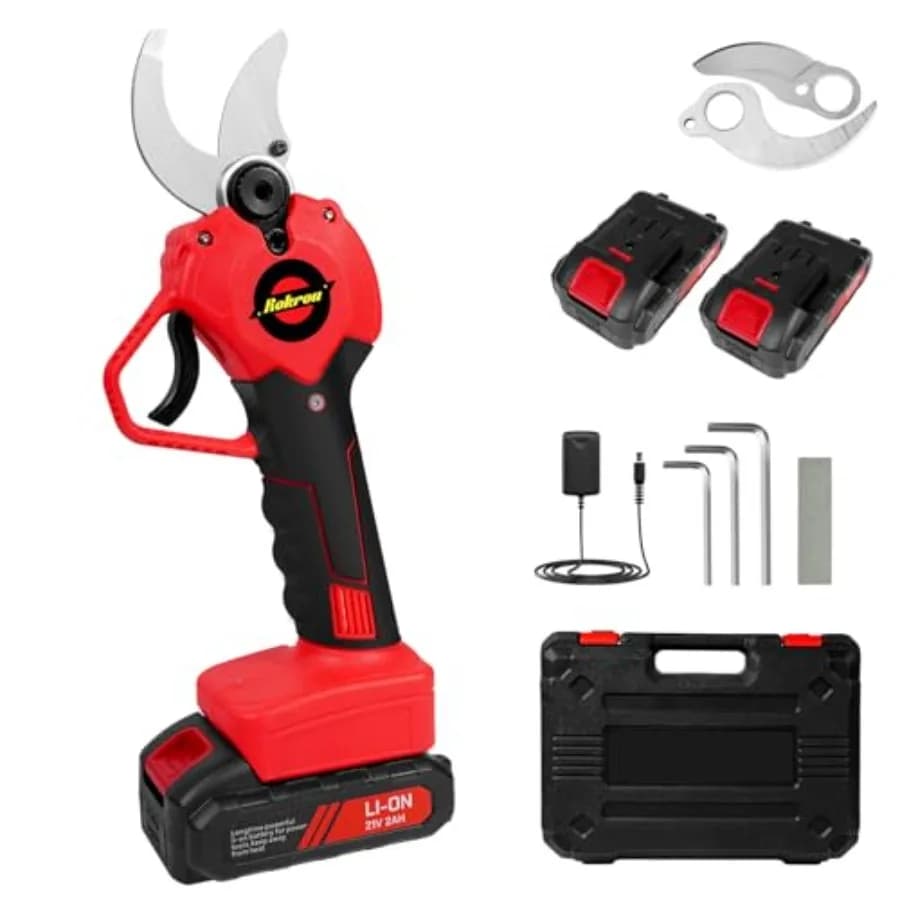 Forbici Elettriche da Potatura 21V 2Ah ad Alta Potenza per Giardinaggio con 2 Batterie Ricaricabili e Lama di Ricambio 30mm 1.
