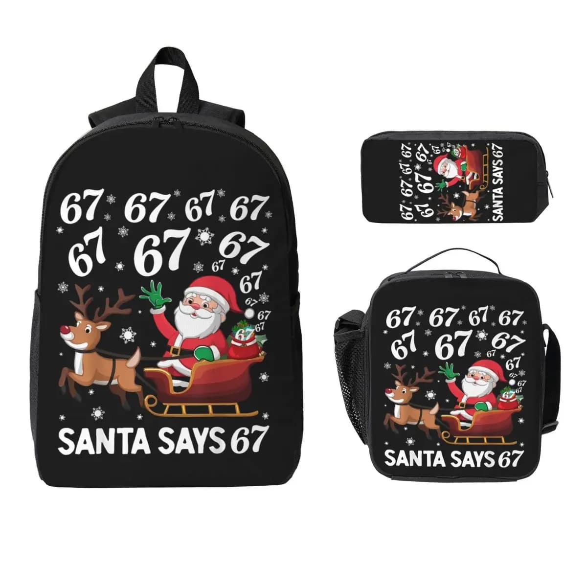 3pecs/set Santa Says 67 Christmas Six Seven Meme Holiday Backpack Laptop Computer Shoulder Bag Lunch bag Pencil Case