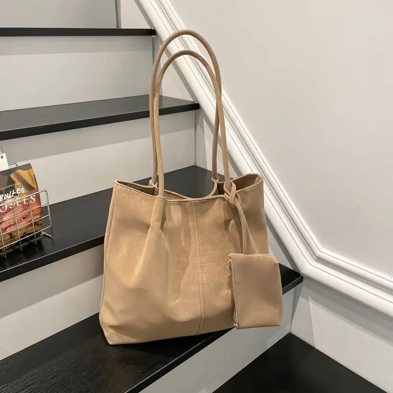 Vintage Two-piece Large Capacity Tote Bag for Women 2026 New Commuting To Work High-end PU Armpit Handbag