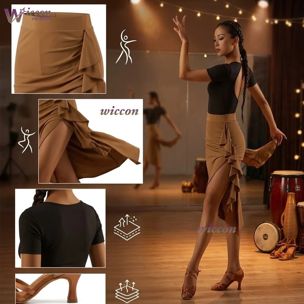 Ani Cos Store half-length midi skirt stage skirt Latin dance skirt ruffled ballroom dance pencil short skirt practice skirt